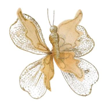 Imagem de UGPLM Enfeite de árvore de Natal com fundo de borboleta, pingente para pendurar, decoração brilhante para festa de casamento, dia mães, Ouro
