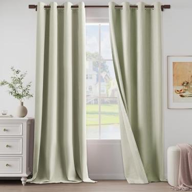 Imagem de Cortinas blackout 100% extra de comprimento 300 cm de comprimento, conjunto de 2 painéis para sala de estar, quarto, cortinas leves com ilhós, proteção total de privacidade, bege, 132 cm L x 304 cm C