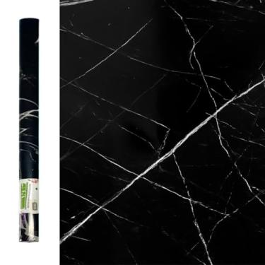 Imagem de Papel de Parede Preto Marmorizado Branco