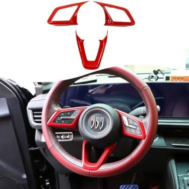 Imagem de MUXEE Moldura de botão de volante, para Buick Envision 2024 2025 - ABS vinho vermelho esportivo capa de moldura de volante acessórios de envoltório de botão de volante