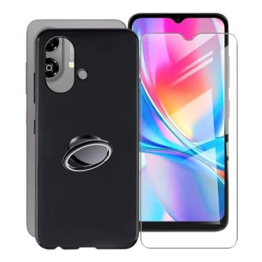 Imagem de KJYFOANI Capa para ZTE Blade A35e, [1 película protetora de vidro temperado], amortecedor de TPU à prova de choque, com suporte de anel de rotação de 360°, capa de telefone para ZTE Blade A35e (6,5