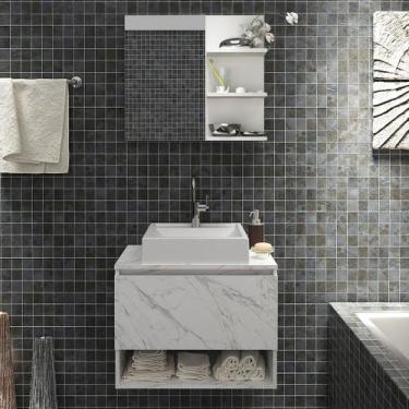 Imagem de Conjunto de Banheiro com Balcão Gabinete Suspenso 1 Porta e Espelho Su