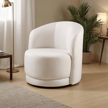 Imagem de Poltrona para Sala de Estar Madeira Maciça Base Giratória Alice Bege Claro