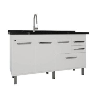 Imagem de Gabinete de Cozinha Branco Amário Pia Balcão 144cm 100% Mdf - Rainha d