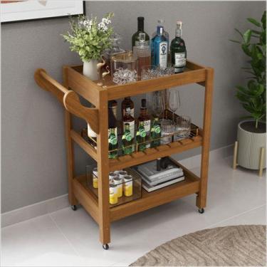 Imagem de Carrinho Multiuso Server C Rodízios Madeira Old - Drop de Casa