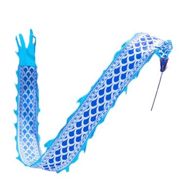 Imagem de Flâmula de bandeira de dragão escamas azuis de dança quadrada - Fita de dança fluida 3D para exercícios quadrados, brincadeiras de malabarismo ao ar livre e adereços de performance de dança