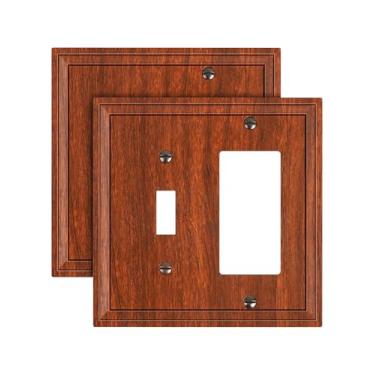 Imagem de TREEWELL Pacote com 2 placas para interruptores de luz decorativas, modernas, de grão de madeira, placas de interruptor de parede de fibra de bambu e capas de tomada