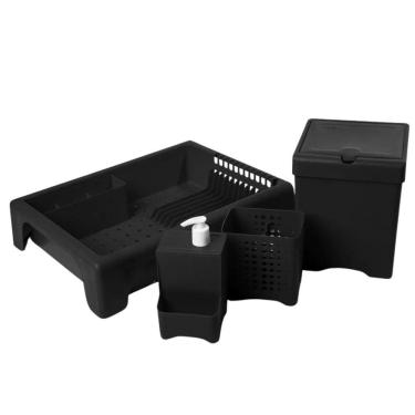 Imagem de Kit Cozinha Escorredor Porta Talher Porta Detergente Lixeira