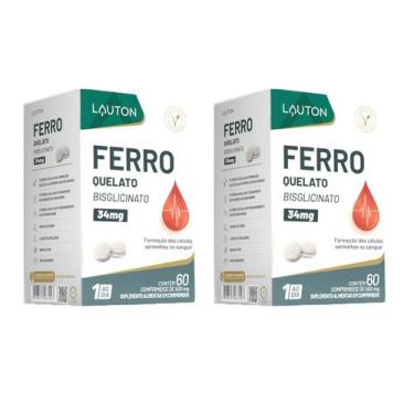 Imagem de Kit 2x Ferro Quelato Bisglicinato 34mg 60 Comprimidos Lauton - Lauton 
