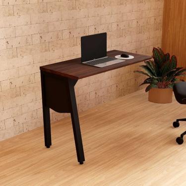 Imagem de Mesa Auxiliar 90cm de Acoplar com Tampo Chanfrado Pés Cavalete para Escritório Industrial Executive Louro Preto / Preto