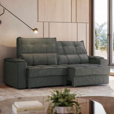 Imagem de Sofá Retrátil e Reclinável 3 Lugares com Porta Copos 210cm Cobán Espresso Móveis Cinza Escuro