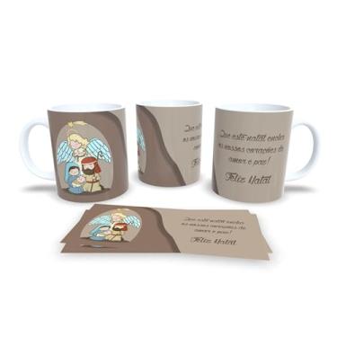 Imagem de Caneca Natalina Família Feliz, Porcelana Branca com Design Preto e Dourado, Mensagem Inspiradora em Português (2579)