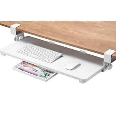 Imagem de ETHU Bandeja de teclado embaixo da mesa, 68 x 30 cm, bandeja de teclado de tamanho grande com suporte C de fixação fácil de instalar, suporte para teclado de computador, bandeja ergonômica para teclado para casa e escritório (branca)