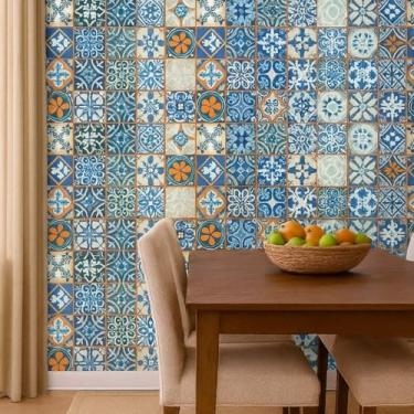 Imagem de Papel de Parede Adesivo Azulejo Português 10 metros = 2 Rolos de 5m X 45cm Autocolante Cozinha Banheiro