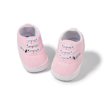 Imagem de Tênis de lona para bebês meninos e meninas recém-nascidos antiderrapante sola macia Frist Walking sapatos respiráveis para crianças pequenas, A02 rosa, 12-18 Months Toddler