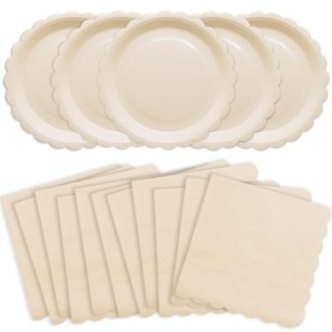 Imagem de VEIZEDD Conjunto de 100 peças de pratos de papel recortado marfim inclui pratos de papel de outono e guardanapos para chá de bebê, casamento, aniversário