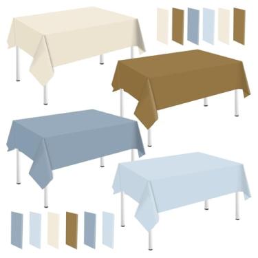 Imagem de Whaline Toalha de mesa retangular retangular para chá de bebê, 4 peças, marrom marfim, azul, toalha de mesa à prova d'água para decoração de festa, 137 x 272 cm