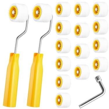 Imagem de Honeydak Pacote com 16 mini rolo de pintura de 1,12 cm para retoque de borda ou canto, ferramenta de pincéis de lã extra pequenos para molduras de janelas