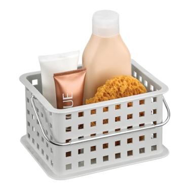 Imagem de iDesign Cesta de chuveiro com alça para banheiro ou dormitório universitário, cinza claro, feito nos EUA