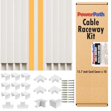 Imagem de PowerPath Kit de ocultador de cabos de 398 cm | 10 pistas de cabos pintáveis de 39,9 cm com conectores | Cantos T e L | Cotovelos internos e externos | Parafusos e âncoras | Corretivo de cabos de
