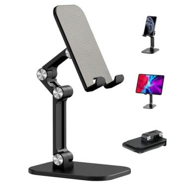 Imagem de Suporte de celular, altura ajustável e ângulo dobrável para mesa, suporte de iPhone mais alto compatível com smartphones iPad tablet de 4,7 a 13 polegadas, preto