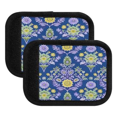 Imagem de Qilmy Linda alça de bagagem retrô com estampa mandala, pacote com 2 identificadores de bagagem, identificadores de bagagem, capa confortável para carrinho de bebê, mala de viagem, acessórios de viagem