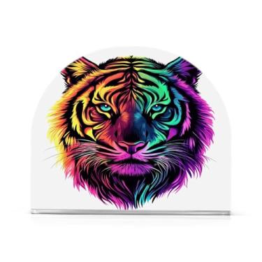 Imagem de STAYTOP Porta-guardanapos, lindos porta-guardanapos de retrato de tigre colorido para mesas cozinha restaurante decoração de casa, suporte decorativo moderno para guardanapos de coquetel de papel de