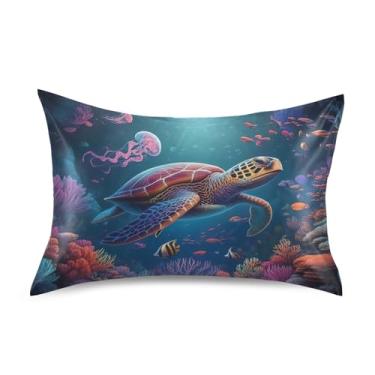 Imagem de Fronhas refrescantes fofas personalizadas padrão Queen King fronhas cetim presentes modernos roupa de cama tamanho queen 76.2 cm x 50.8 cm colorido tartaruga coral rosa