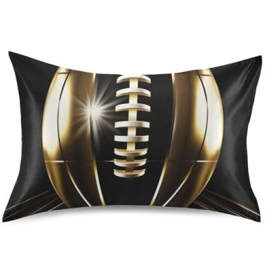 Imagem de Capa de almofada de cetim com estampa de futebol dourado padrão King Queen Capas de travesseiro estéticas para cama de sofá de casa, tamanho Queen, 76 cm x 50 cm