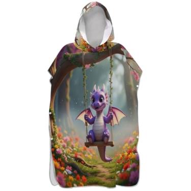 Imagem de Joisal Poncho de surfe para adultos trocador de roupa de banho com capuz bonito plus size dragão fofo unissex poncho adulto com capuz
