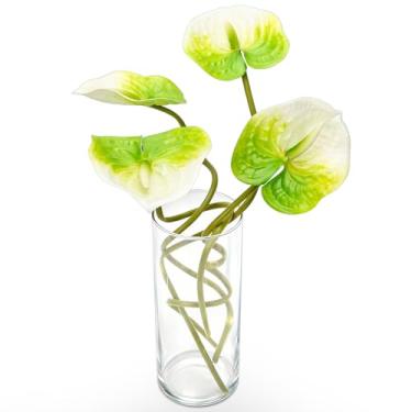 Imagem de OBDXZHC 8 peças de flores artificiais de antúrio de 58 cm, verde de seda sintética, antúrio, flor de toque real, arranjo floral falso para vaso de mesa, centro de mesa, casamento, jardim, decoração de