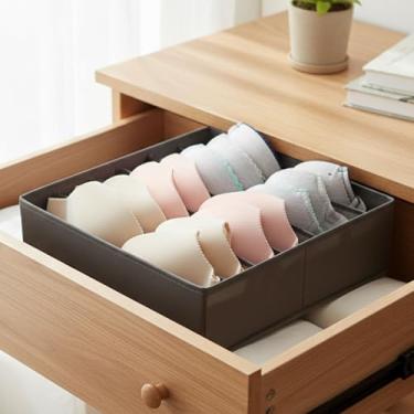 Imagem de Caixa organizadora de roupa íntima, organizador de armário de 7 células para guardar meias, lenços, gravatas, cintos, cinza
