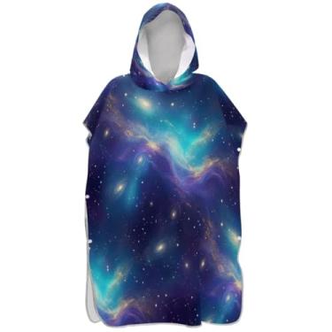 Imagem de Joisal Poncho de surf para adultos trocador com capuz toalha de praia estampado plus size espaço azul roxo unissex adulto poncho com capuz