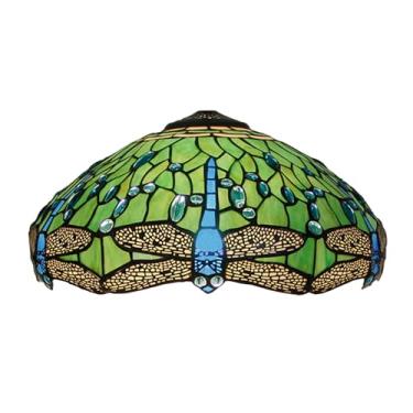 Imagem de Cúpula de abajur de libélula de 40 cm (16 polegadas), estilo Tiffany, em vitral, cor verde vintage, para luminárias de mesa, pendentes, de chão e de teto.