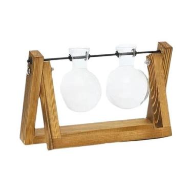 Imagem de Vaso Hidropônico De Vidro Com Suporte De Madeira Para Propagação De Pl