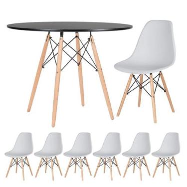 Imagem de Mesa redonda Eames 100 cm + 6 cadeiras Eiffel DSW - Universal Mix