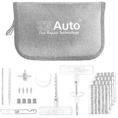 Imagem de AULINK Kit de reparo de plugue de pneu universal resistente de 36 peças – Conjunto de reparo de pneu plano de emergência para carro/motocicleta/caminhão/RV com alças em T, 20 plugues autovulcanizantes