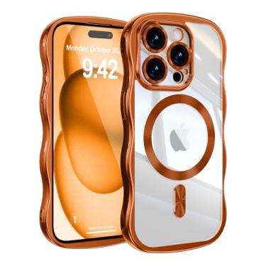 Imagem de UEEBAI Capa para iPhone 13 Pro Max, linda capa de celular magnética com moldura ondulada compatível com Magsafe, capa de celular galvanizada macia para mulheres e meninas - laranja