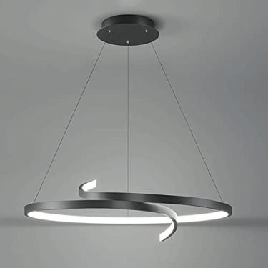 Imagem de Luminária pendente circular ultrafina, luminária suspensa linear de metal preto com cúpula de acrílico branco, lustre LED moderno, luminárias suspensas geométricas simples para sala de janta