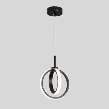 Imagem de Luminária pendente Black Ring, luminária linear de metal com cúpula de silicone, lustre LED moderno - 20W - 3 modos de cor, luminária de cabeceira, luminária de teto nórdica minimalista.