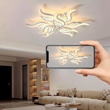 Imagem de Luminária de teto LED com design criativo de flor, dimerizável com controle remoto, moderna para sala de estar, quarto, sala de jantar e escritório (branca, 9 lâmpadas).