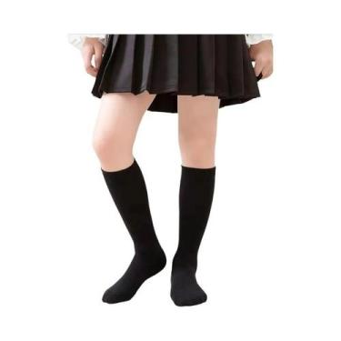 Imagem de Meias Escolares Infantis De Cano Alto Cor Sólida (4 Pares) Brancas Con