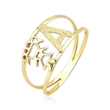 Imagem de Anel letra boneco filho ouro maciço amarelo 18k  abl74 - MAEHLER, 16, 