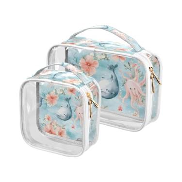 Imagem de xigua Bolsa de maquiagem de baleias para mulheres, bolsa de cosméticos de viagem, bolsa de higiene portátil à prova d'água para viagens, férias, organização de banheiro