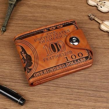 Imagem de Carteira masculina retrô US 100 dólares para notas de dinheiro bolsa segura com fivela magnética