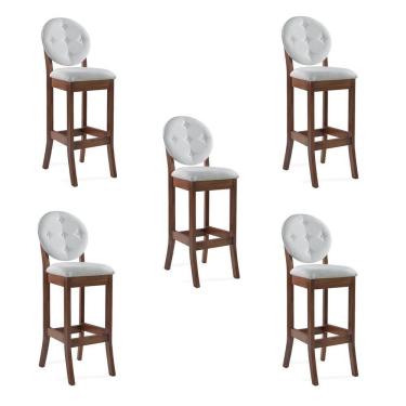 Imagem de Kit 5 Banquetas Alta Teseu Linho Off White/Imbuia