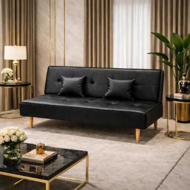 Imagem de Sofá Cama Silver 3 Lugares Reclinável 1,92 Material Sintético Preto St
