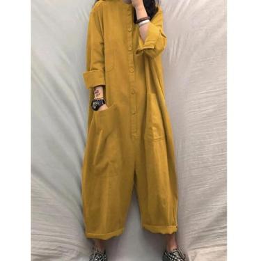 Imagem de Macacão Casual Oversized Feminino Para Outono, Romper Solto Com Bolsos