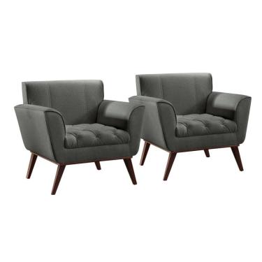 Imagem de Conjunto - 2 Poltronas Lise Luxo Madeira Maciça Castellar Linho Cinza