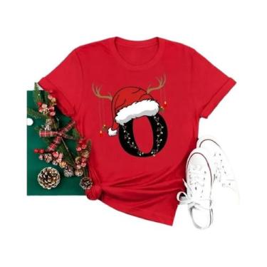 Imagem de Camiseta Feminina Vermelha De Natal Com Alfabeto 26 A-Z Casual Fashion